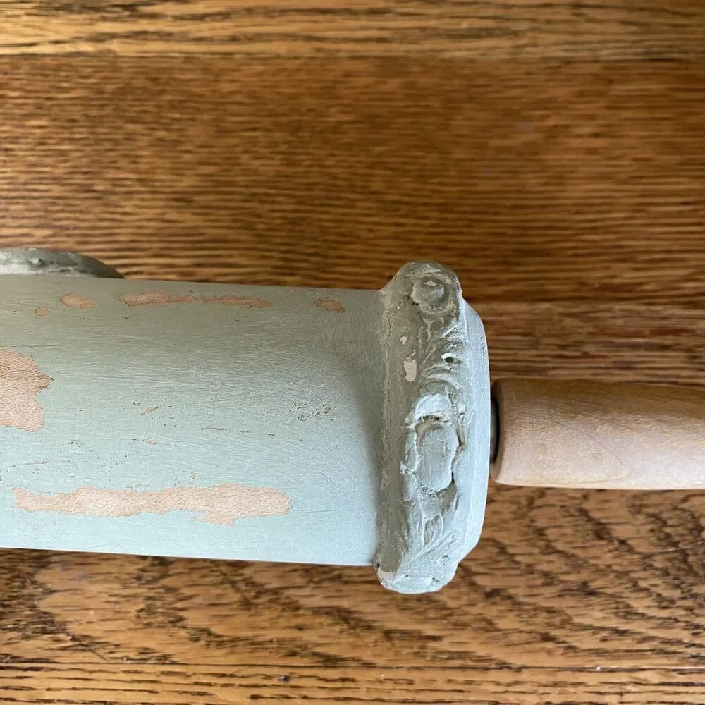 Rooster Embossed Rolling Pin Farmhouse Decor Sage Green Tan Distressed